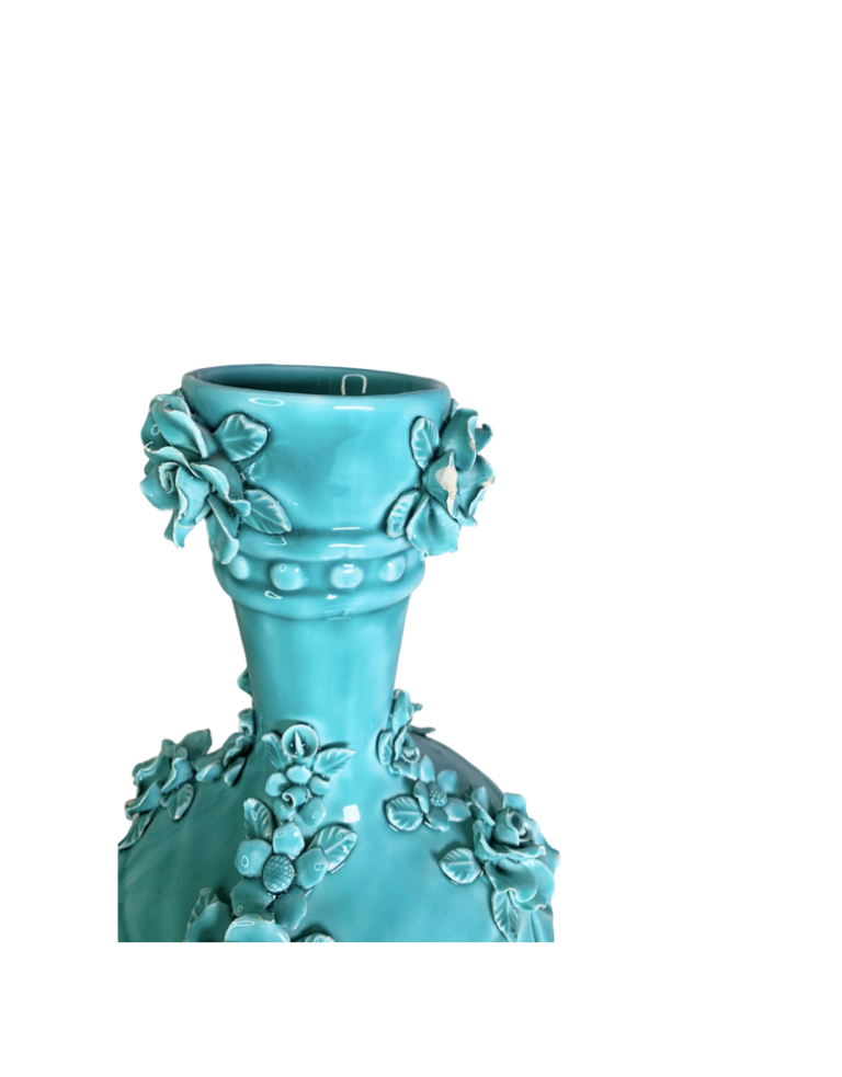 Ceramic vase turquoise with relief flowers Curiosa