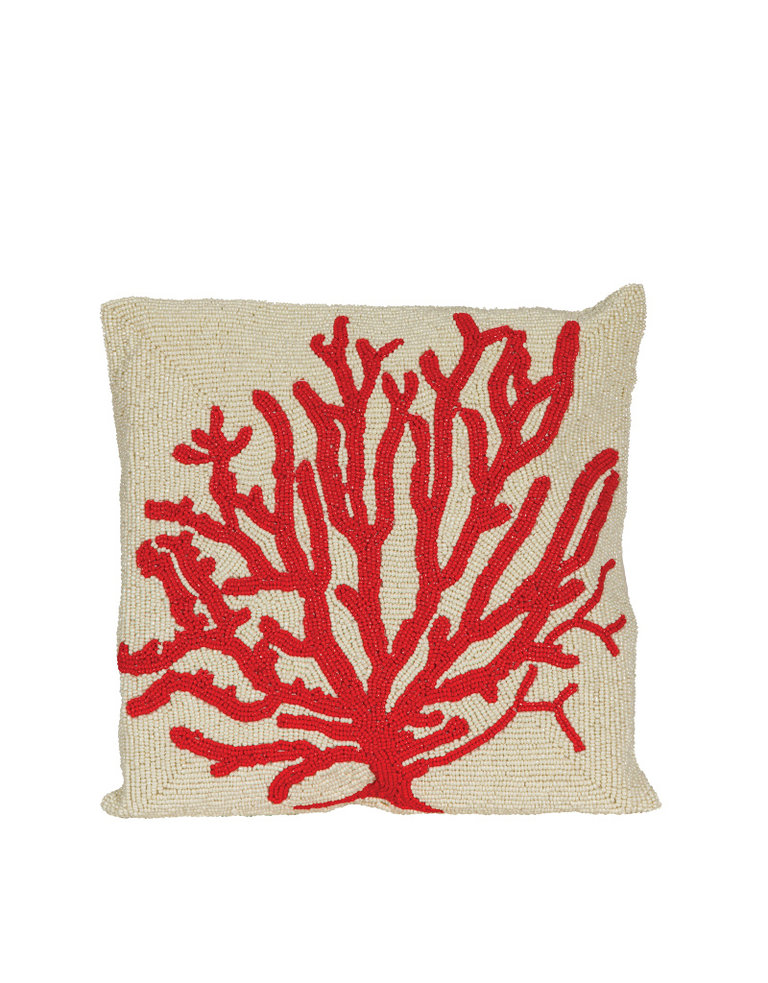 Glass beaded cushion ' Red Coral'