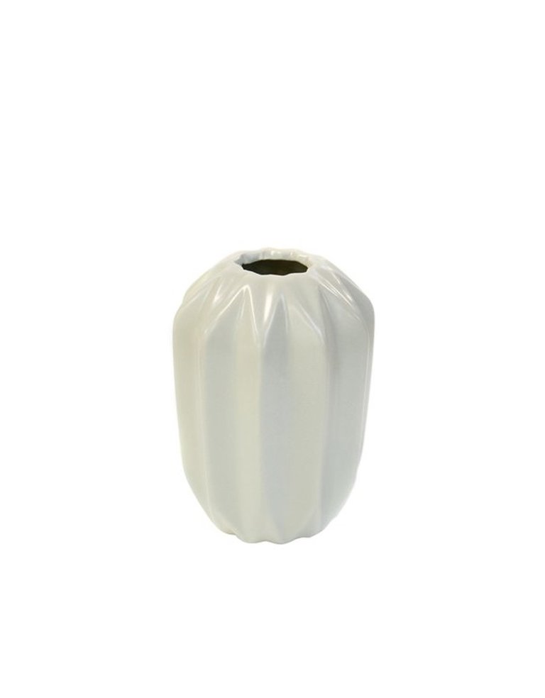 Cream glazed pleaded folding lotus vase - small