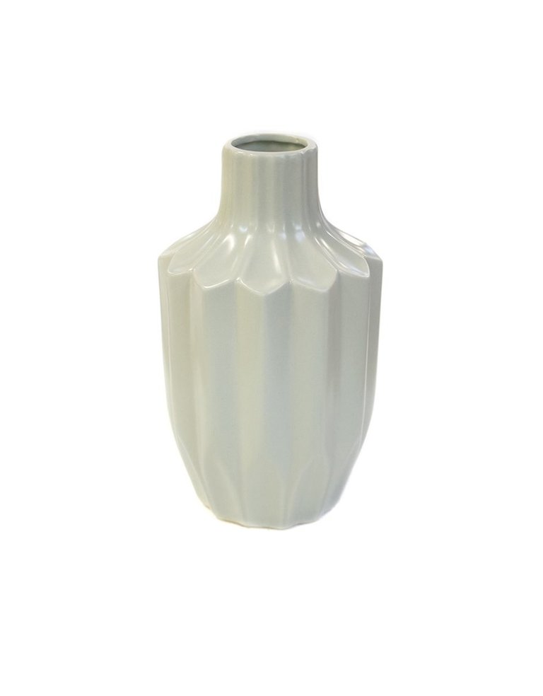 Cream glazed pleaded folding lotus vase - medium