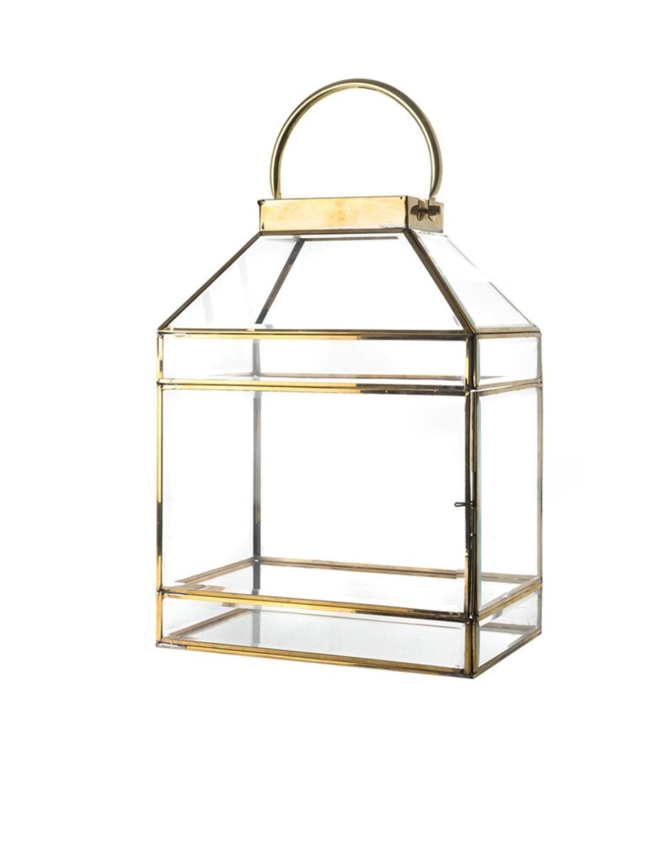 evenwichtig Begroeten Verslagen Glazen lantaarn met goudkleurige details - Curiosa Cabinet