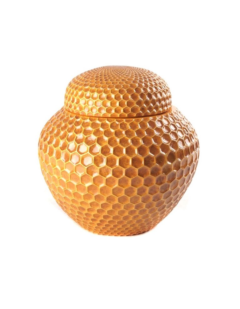 Fabienne Jouvin Dark yellow ginger pot with separate lid - honey comb - Fabienne Jouvin