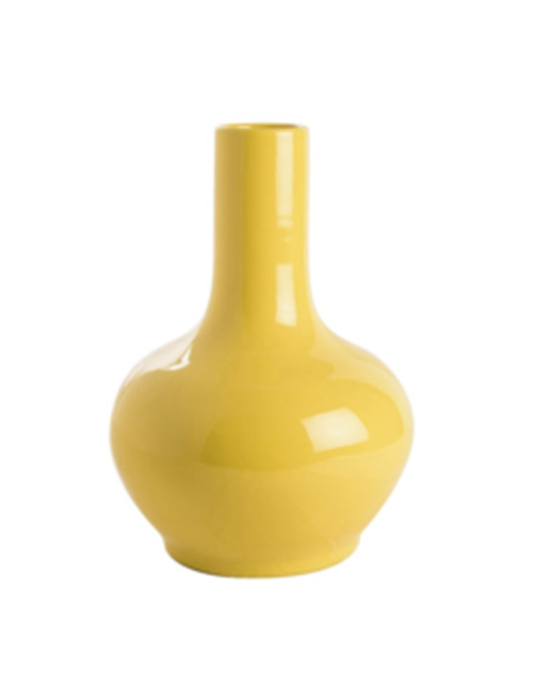 Straight neck yellow ceramic vase