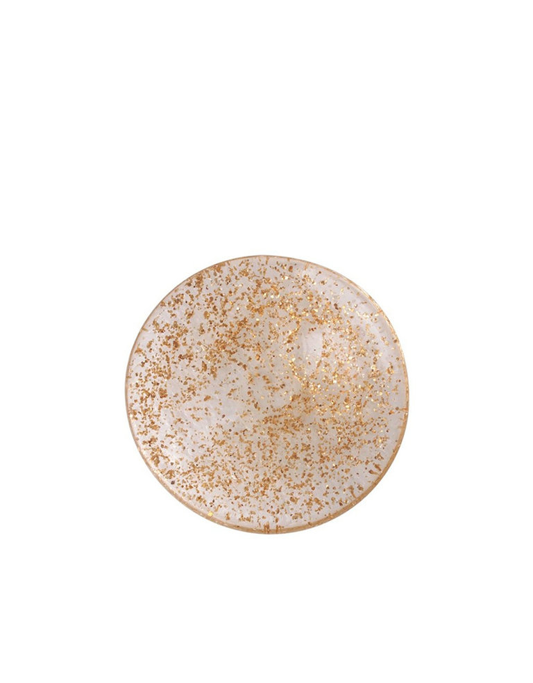 Round soap dish with encrusted gold flakes