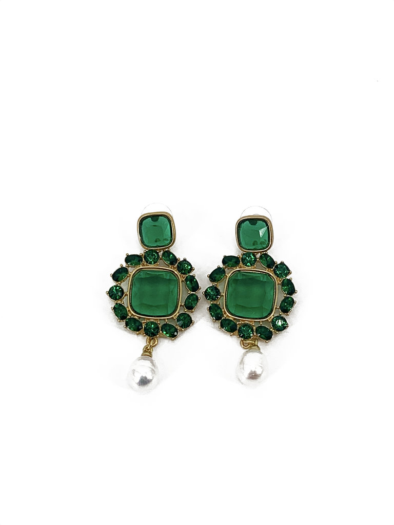 Vintage Oscar de la Renta - Green crystal and pearl earrings