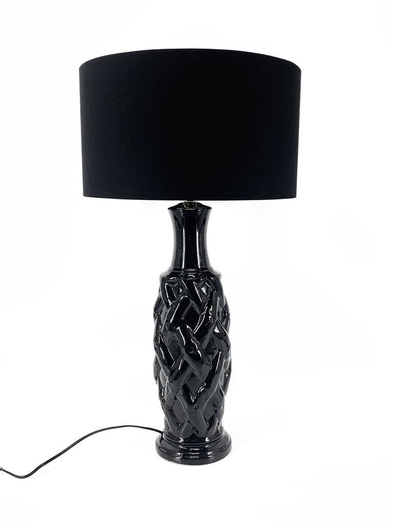 Vintage Bondia keramieke tafel lamp met nieuwe kap met 'Cole and Son' interior