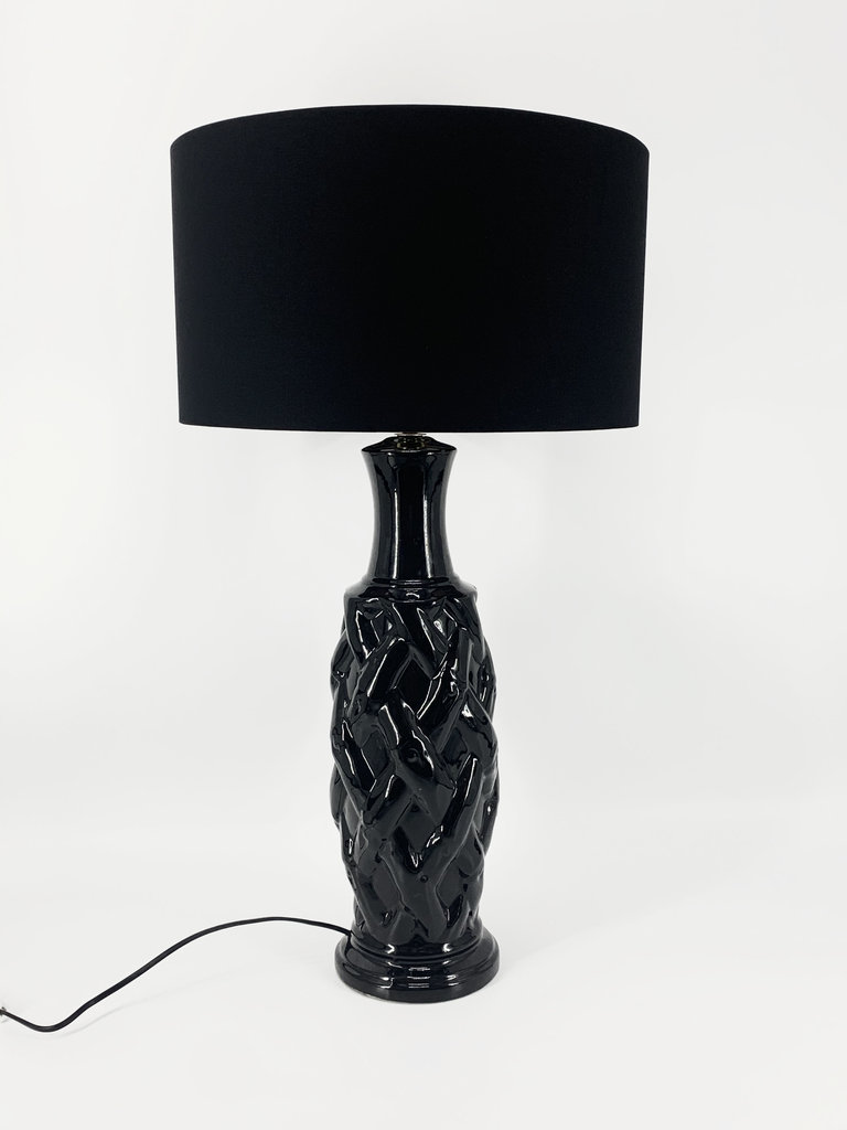 Vintage Bondia keramieke tafel lamp met nieuwe kap met 'Cole and Son' interior