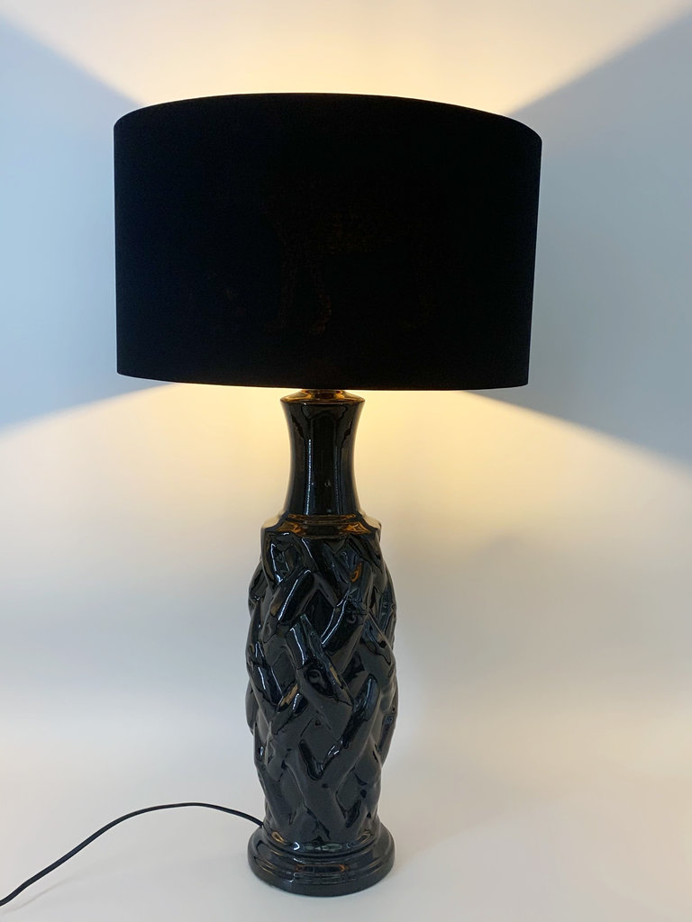 Vintage Bondia keramieke tafel lamp met nieuwe kap met 'Cole and Son' interior