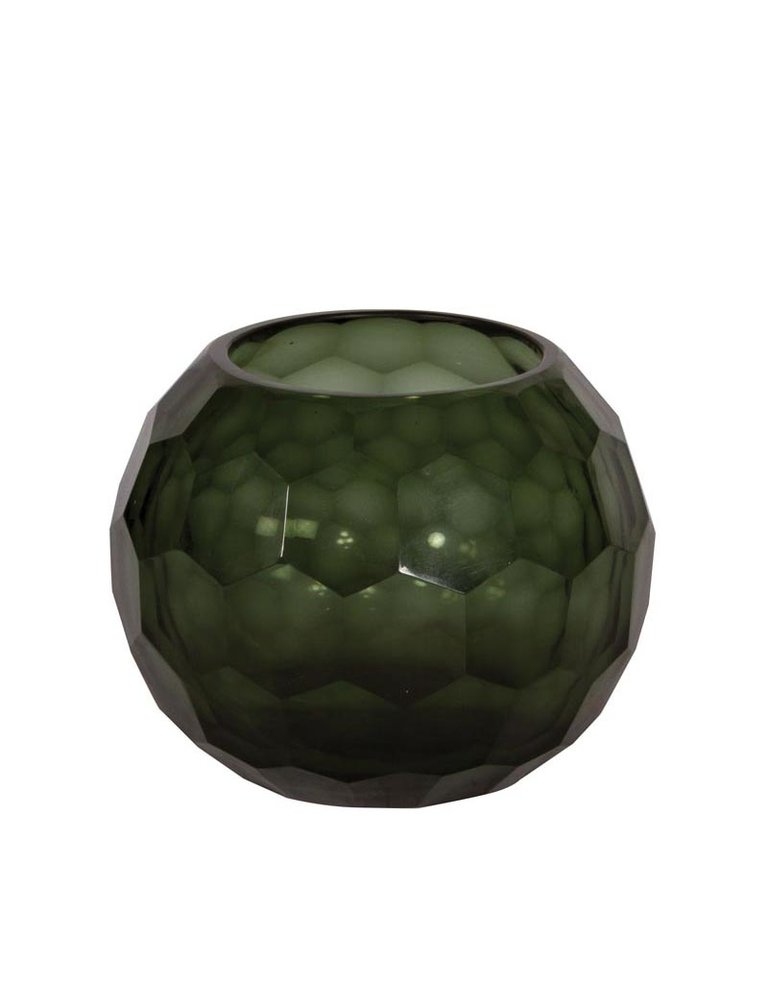 Green thick-walled glass candle holder