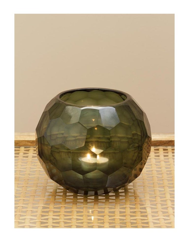 Green thick-walled glass candle holder