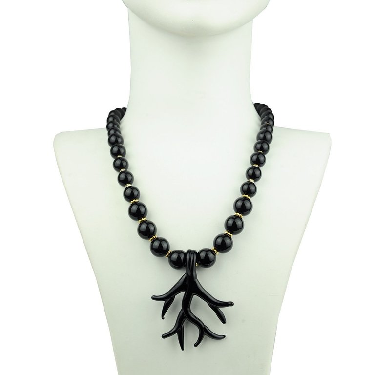 Katerina Psoma Zwarte onyx ketting met zwarte Murano glazen koraal hanger