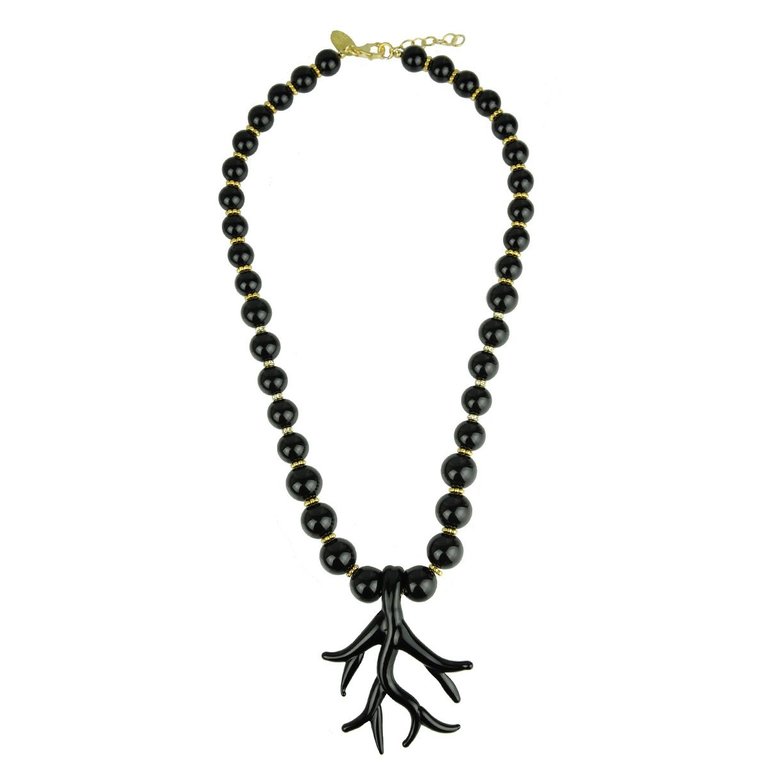 Katerina Psoma Zwarte onyx ketting met zwarte Murano glazen koraal hanger