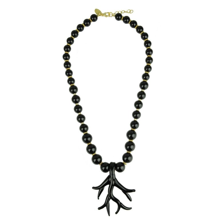 Katerina Psoma Necklace black onyx with black murano glass coral pendant