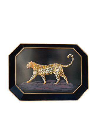Les Ottomans Black iron tray with Leopard