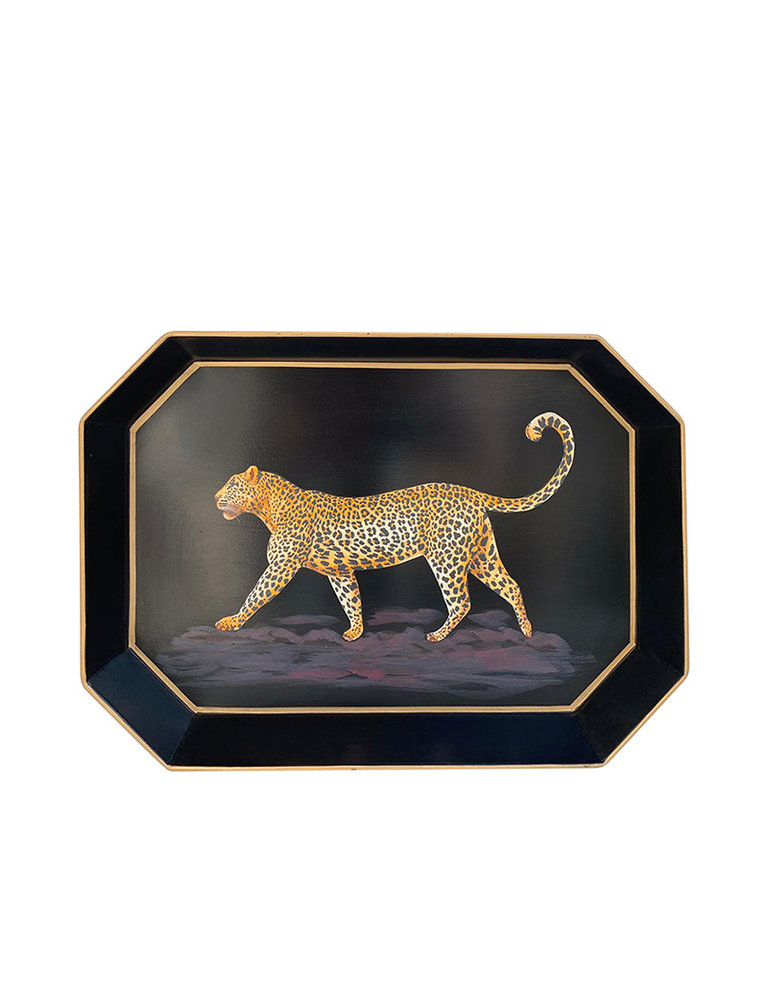 Les Ottomans Black iron tray with Leopard - 43 x 30 cm