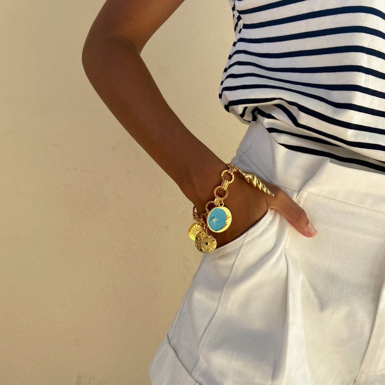 Katerina Psoma Bedelarmband – Verguld met turquoise emaille