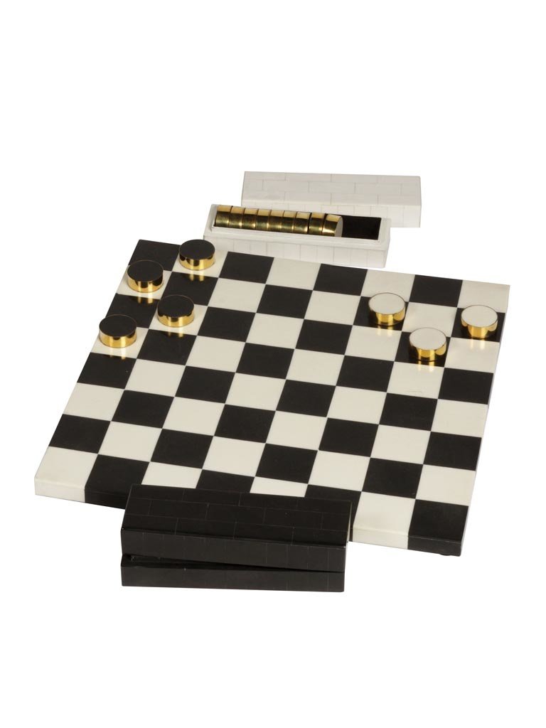 Checker set with brass lining