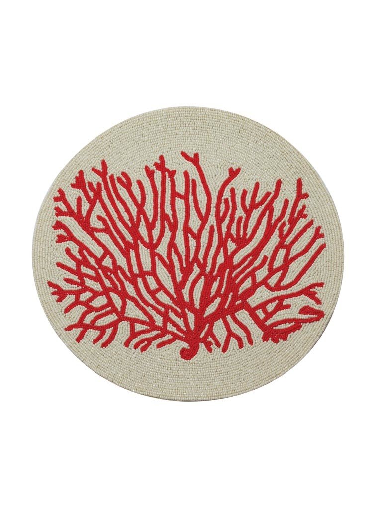 Round Beaded Coral Placemat – Red Coral, 38 cm