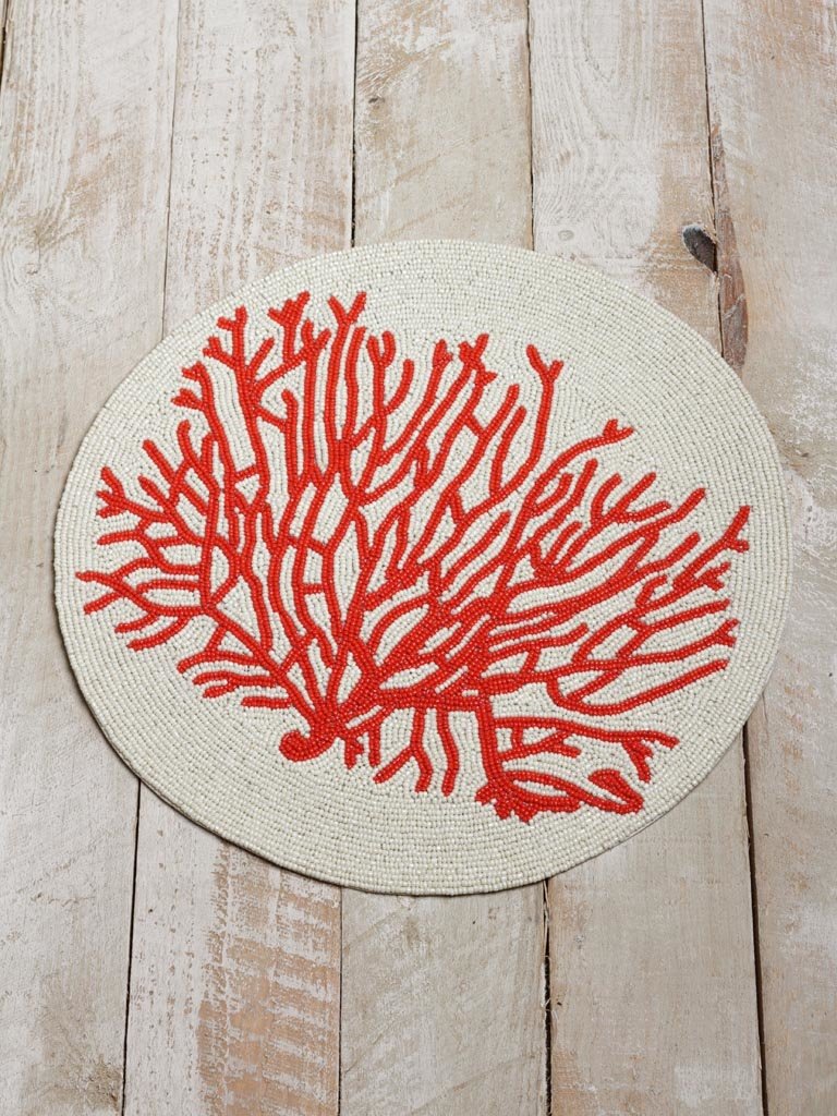 Ronde Kralen Placemat met Rood Koraal – 38 cm