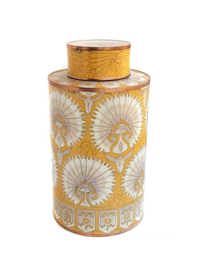 Fabienne Jouvin Cloisonné enameled tall tea box, yellow Turkmen