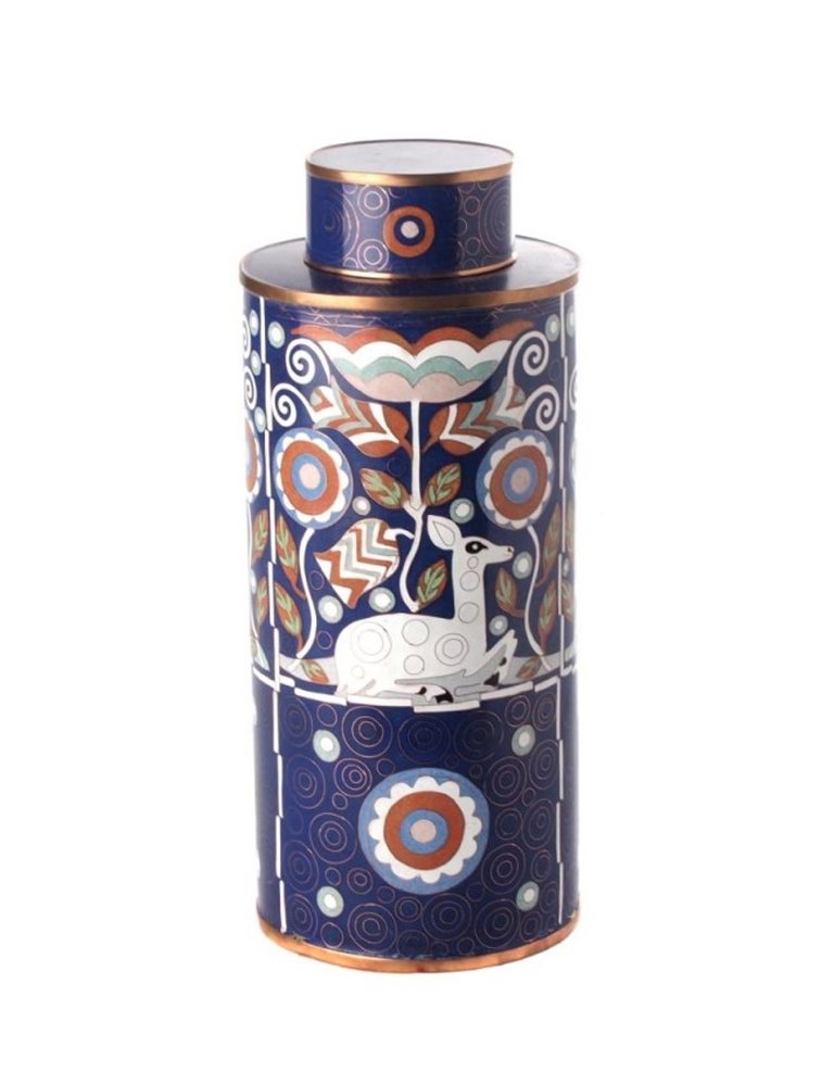 Fabienne Jouvin Cloisonné enameled tall tea jar with oriental deer decoration