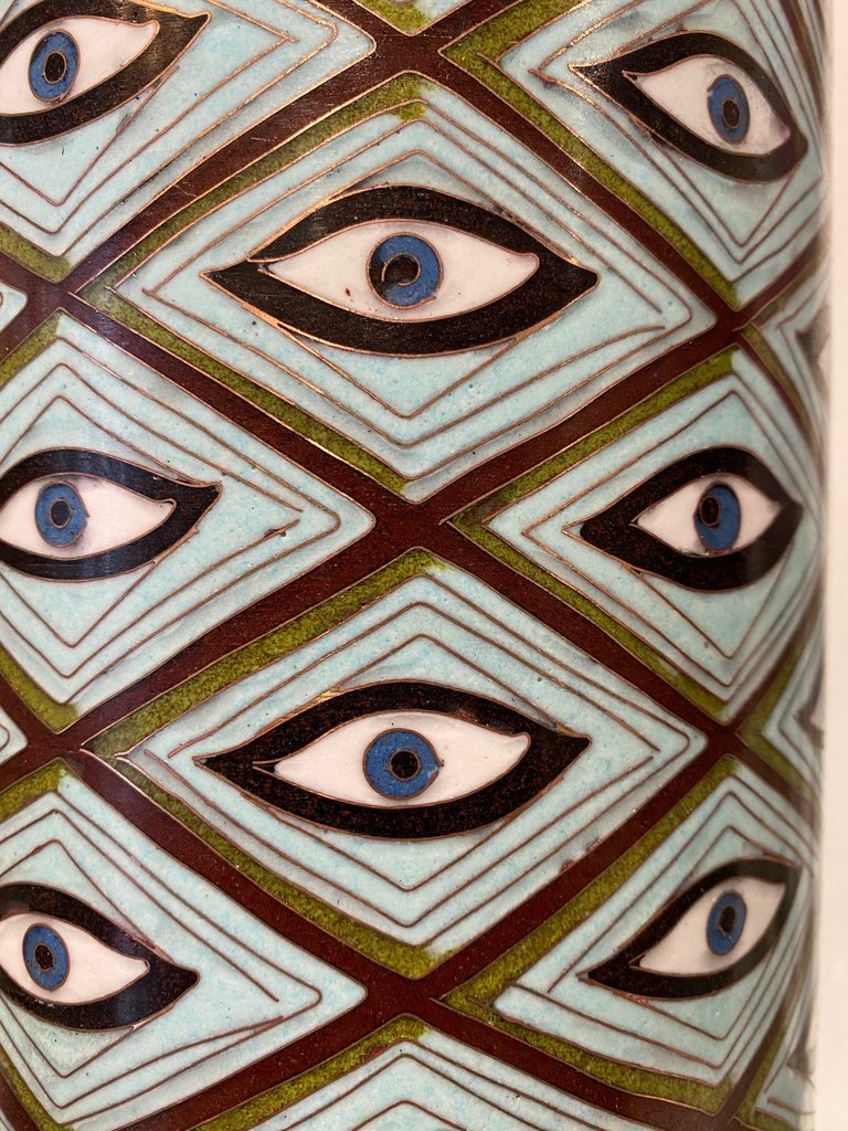 Fabienne Jouvin Cloisonné enameled tea box, eyes lozenges, tall