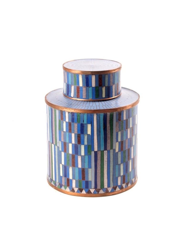 Fabienne Jouvin Cloisonné short enameled tea box, rectangular blue