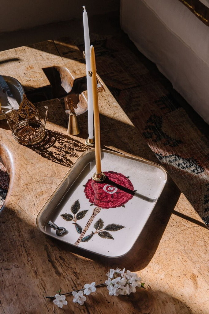 Boncoeurs Enameled peony tray