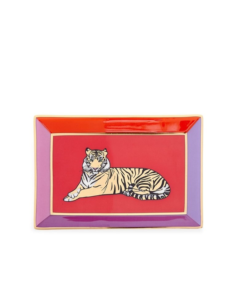 Jonathan Adler Safari red with gold rectangle tiger tray