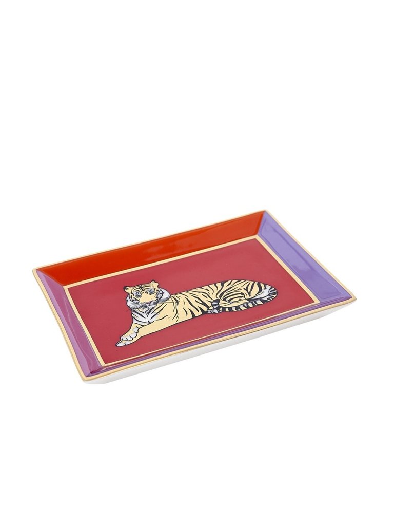 Jonathan Adler Safari red with gold rectangle tiger tray