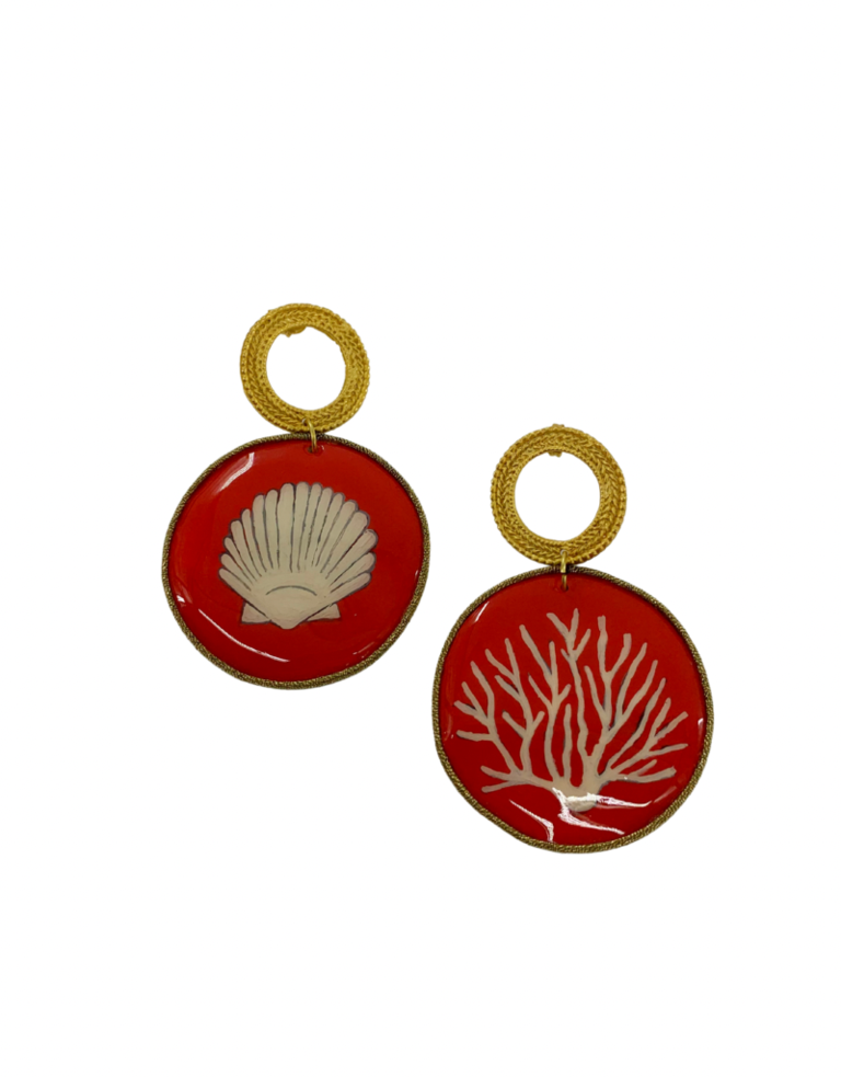 Agata Treasures Hand painted shell and coral earrings