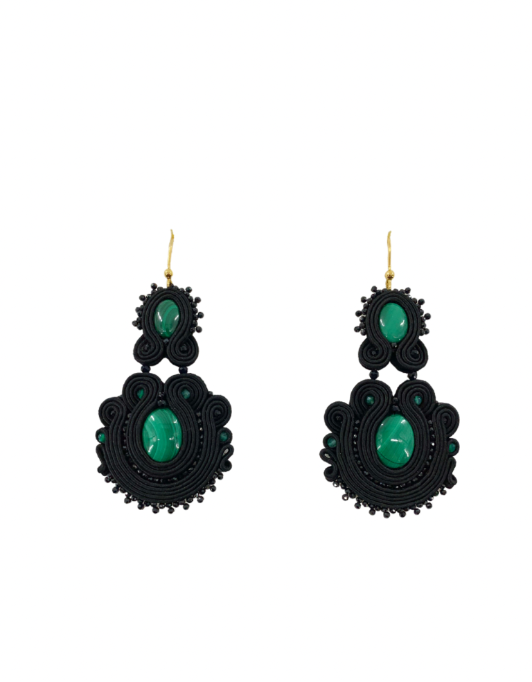 Agata Treasures Flora black and malachite earrings