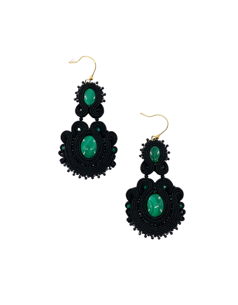 Agata Treasures Flora black and malachite earrings