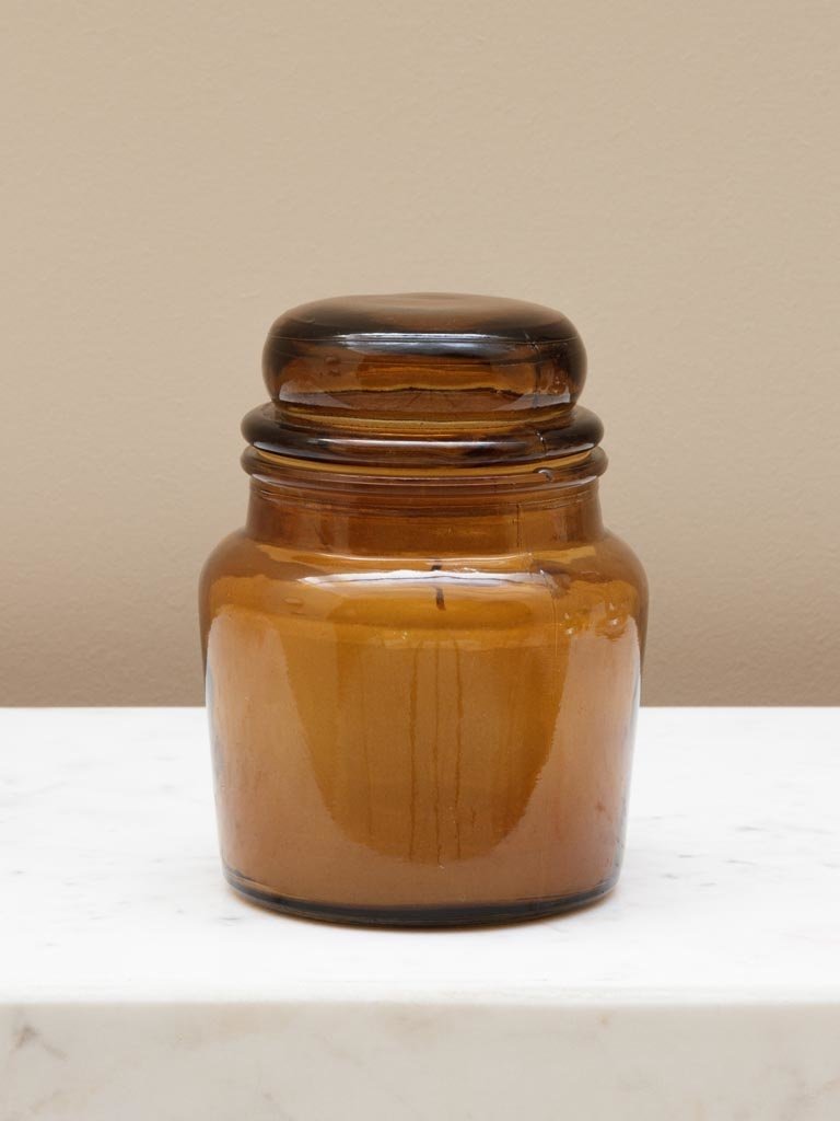 Brown Amber Glass Candle Jar With Wooden Lids