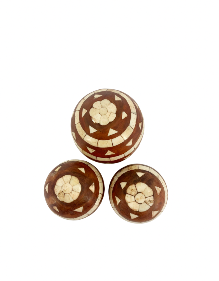 Vintage Set of three decorative wood and bone balls