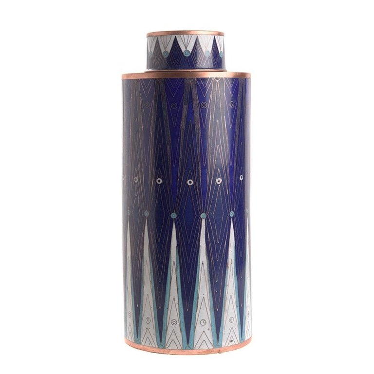 Fabienne Jouvin Cloisonné enameled tea box, blue diamond, tall