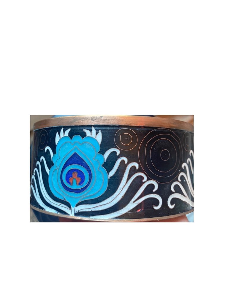 Fabienne Jouvin Cloisonné enameled tea box, black blue peacock, extra tall