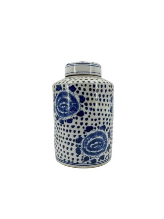 Witte pot met blauwe stippen Witte pot met blauwe stippen