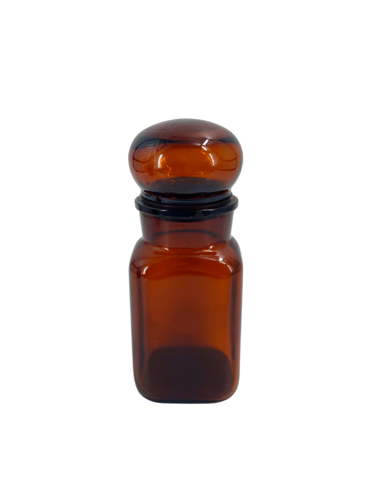 Vintage Amber Apothecary Bottle – Square (Vintage 1970s)