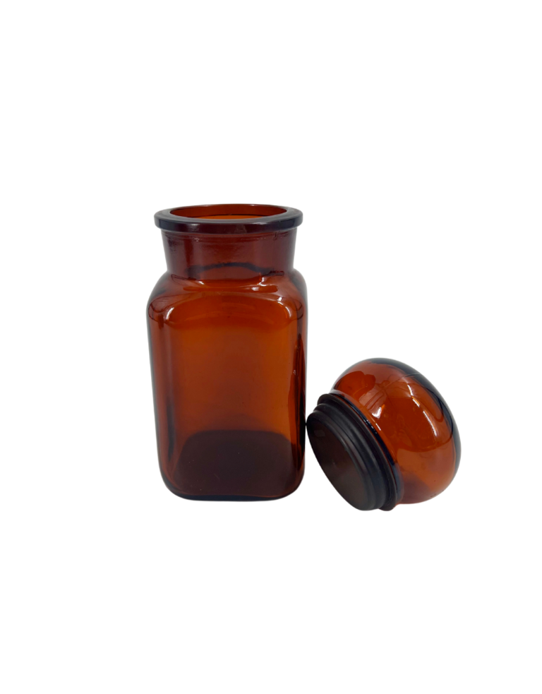 Vintage Amber Apothekersfles – Vierkant (Vintage jaren ’70)