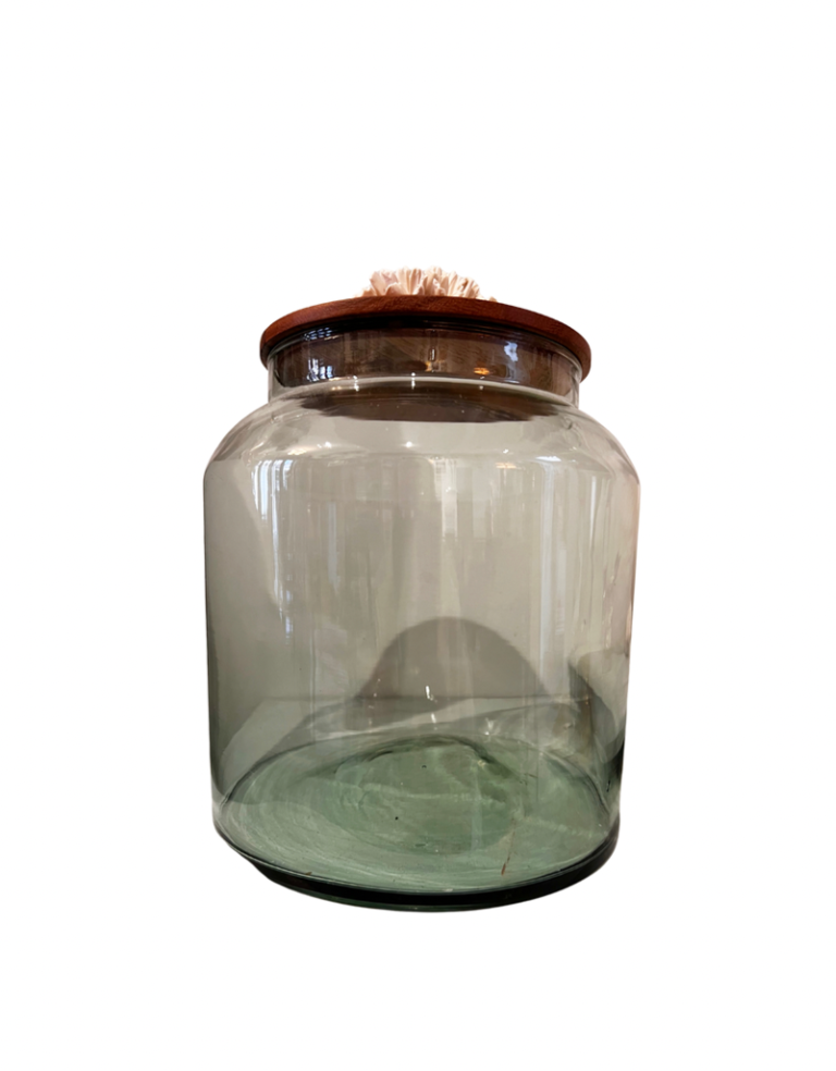 Anoq Large glass  jar - wooden lid with flower