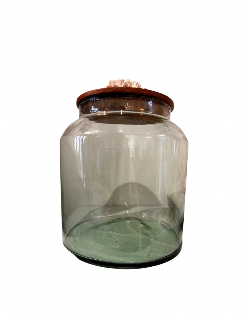 Boca tall glass jar - wooden lid with flower - Curiosa Cabinet