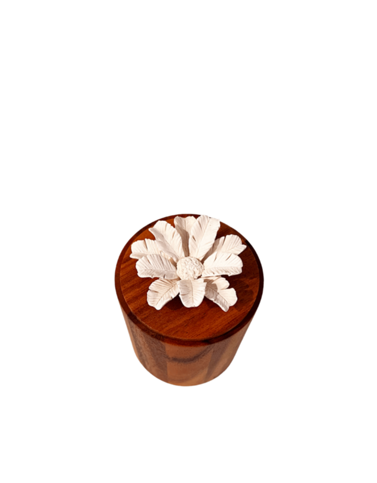 Anoq Tall wooden box with white ceramic flower