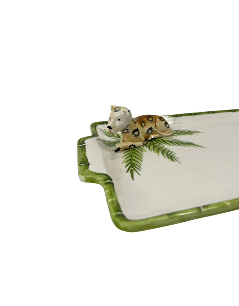 Les Ottomans Ceramic Bamboo platter with leopard