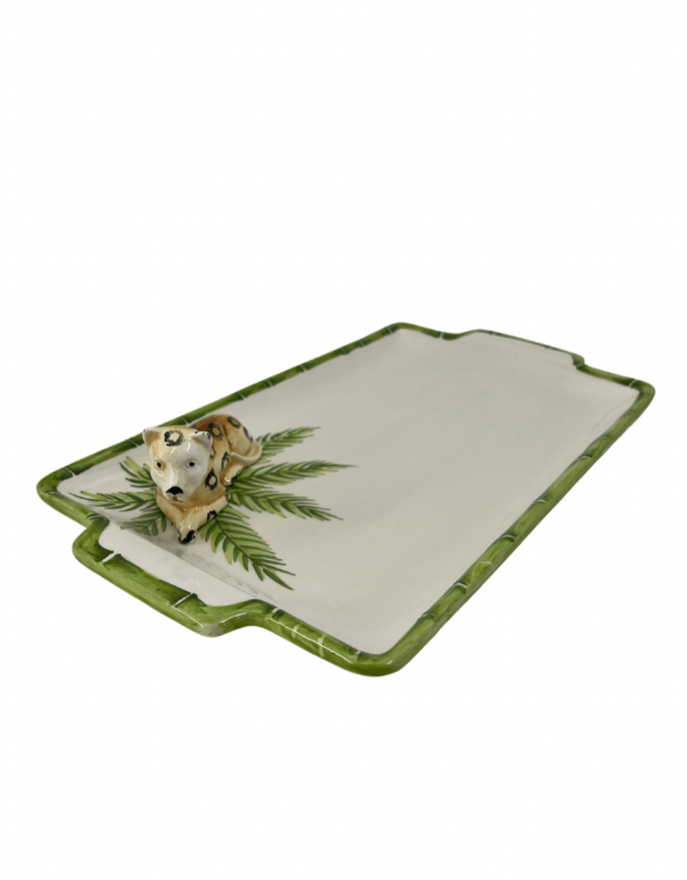 Les Ottomans Ceramic Bamboo platter with leopard