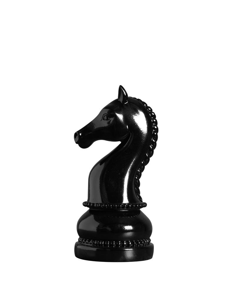 Large shiny black chess horse - 23 cm