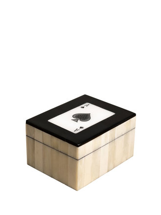 White box to keep three card games with ace on lid White box to keep three card games with ace on lid