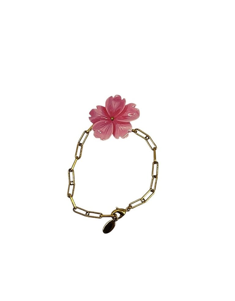 Petra Reijrink Bracelet - Gold plated chain with pink flower from shell