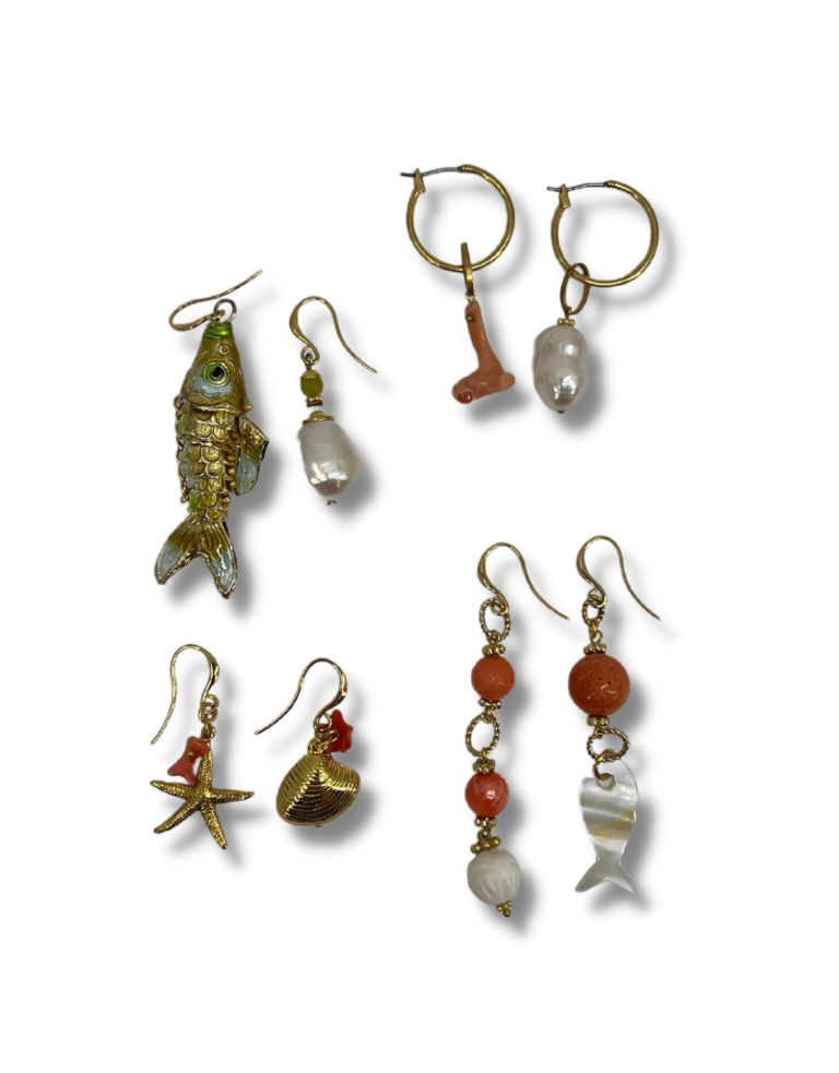 Petra Reijrink Asymmetrical pair of sea themed earrings - 4 variations