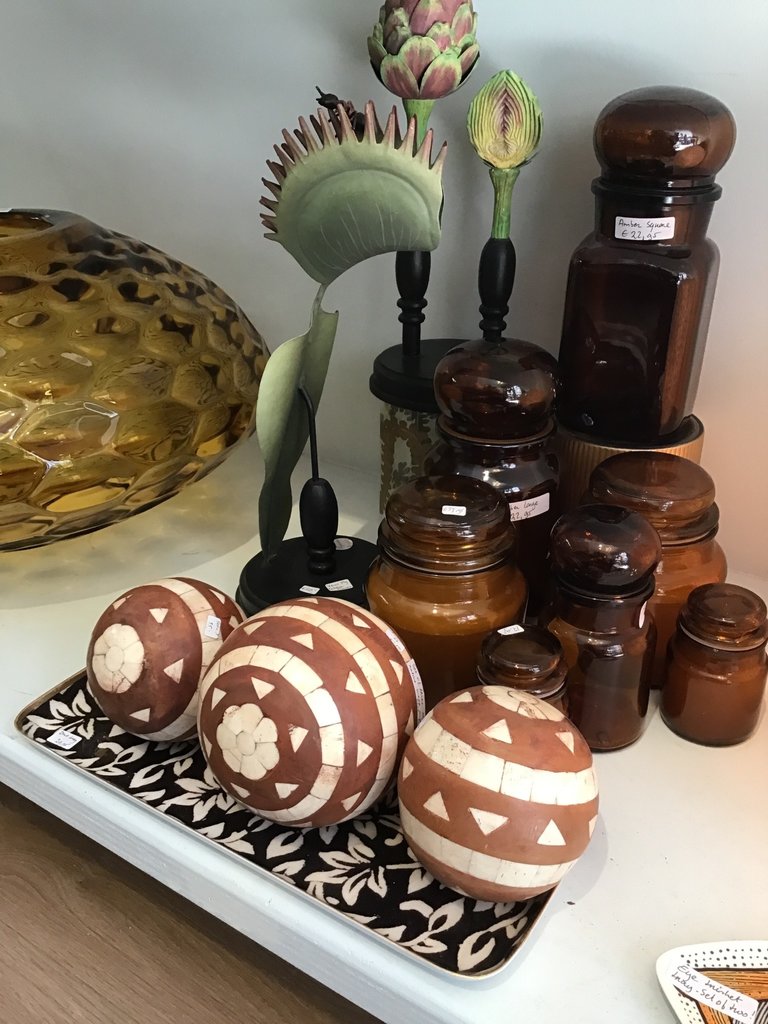 Vintage Set of three decorative wood and bone balls